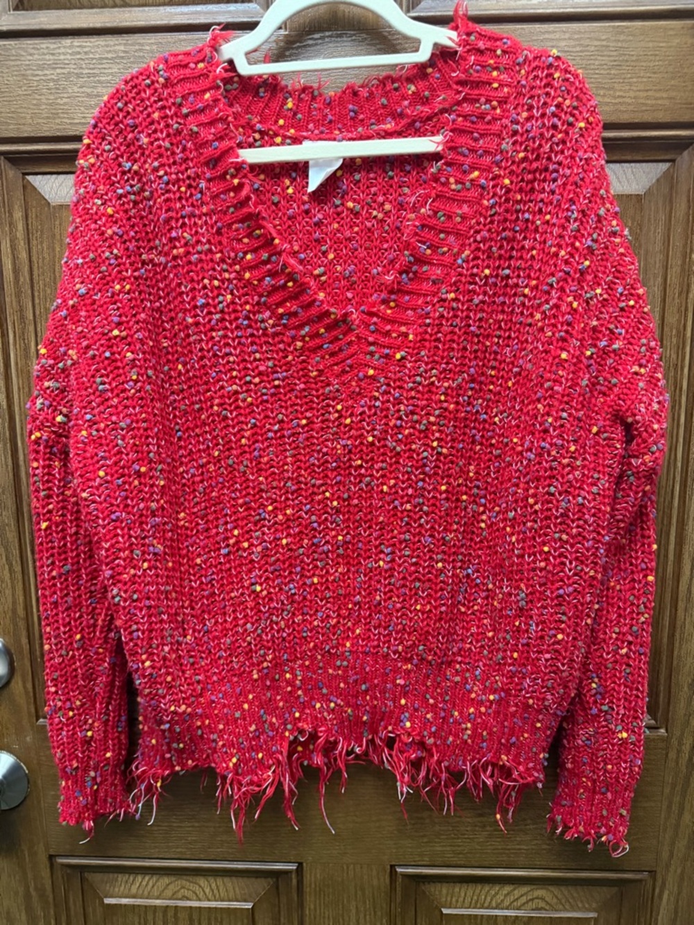 Red Speckled V-Neck Women’s Sweater